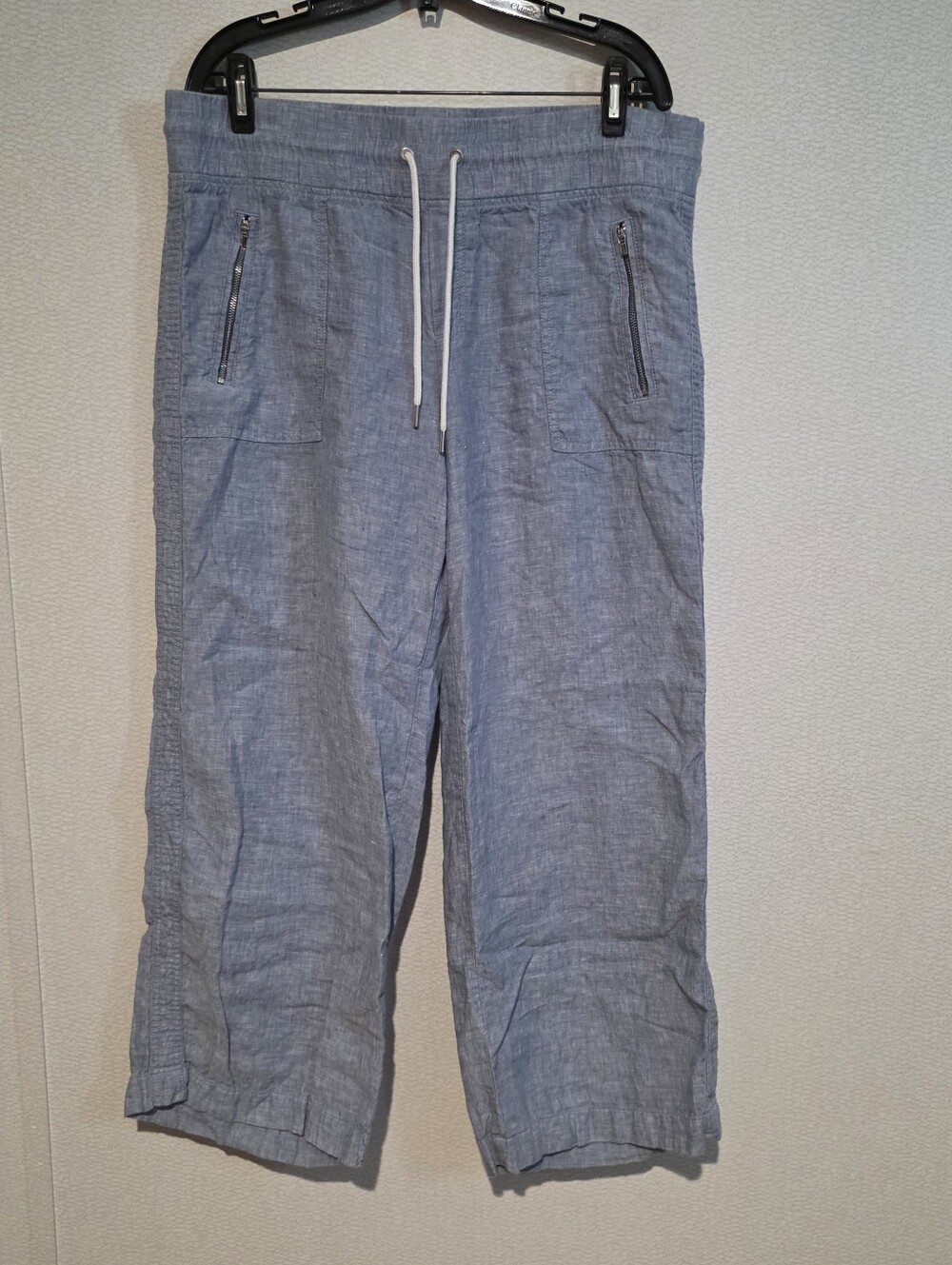 Athleta Cabo Linen Wide Leg Pants High Rise Size 14P Blue